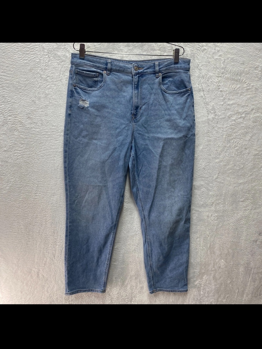American Eagle Mom Jeans Women's 14 Reg Blue High Rise Distressed